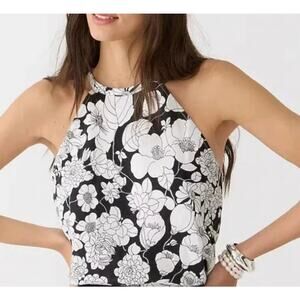 J.Crew Women’s Black & White Amber Floral Linen Halter Tank Sz XL